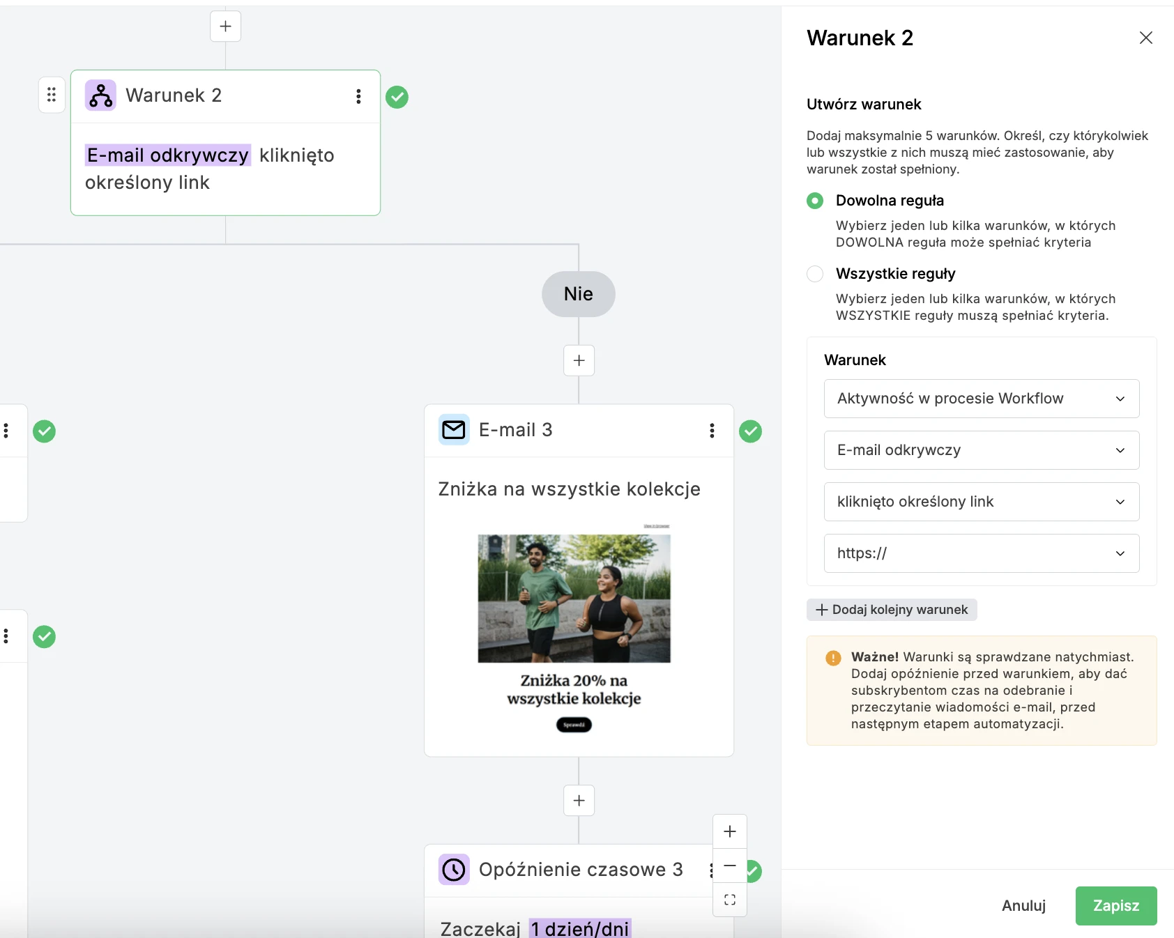 Warunek w serii e-maili powitalnych - MailerLite