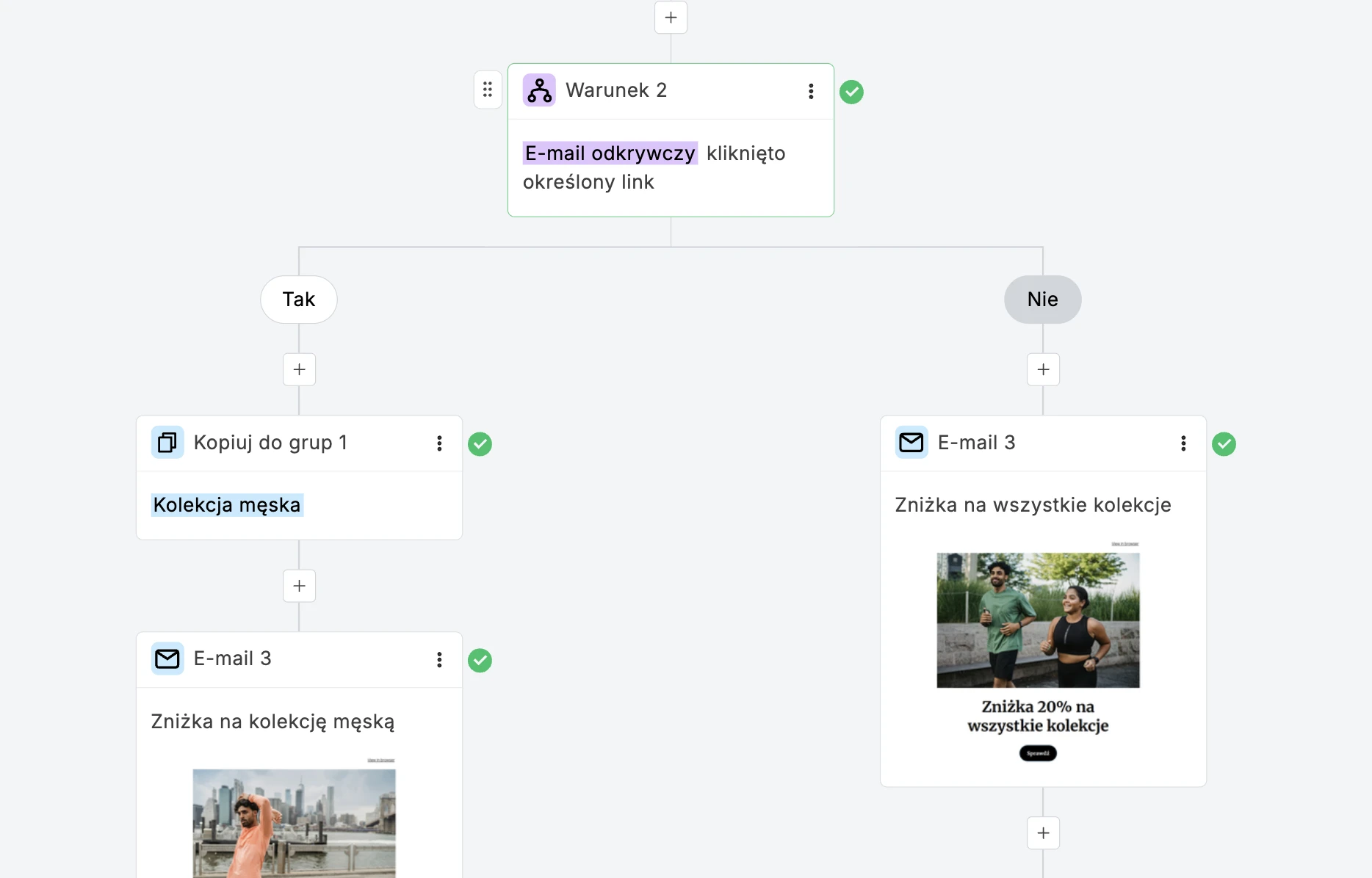 Kroki w warunkach workflow do segmentacji subskrybentów - MailerLite