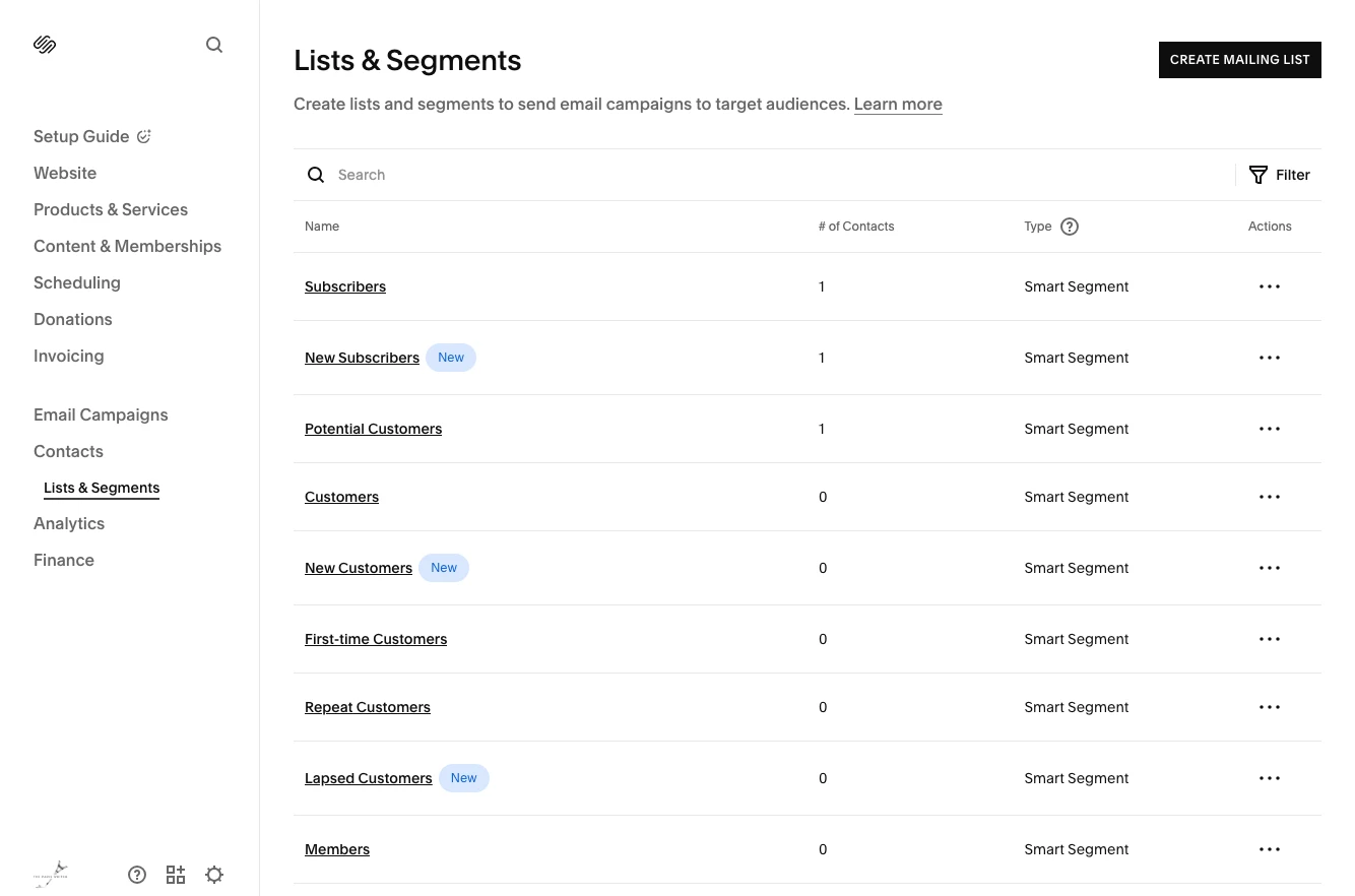 Squarespace makes it easy to organize your audience with smart segments