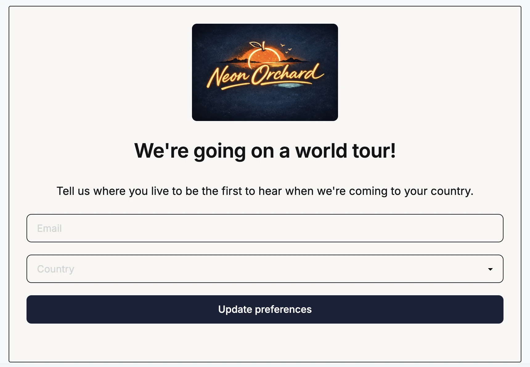 Screenshot showing a pereference center example with location-based preferences