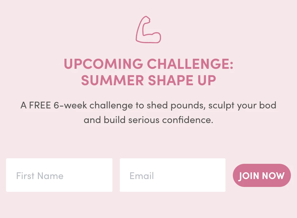 love sweat fitness lead magnet pop up offering free 6 week challenge