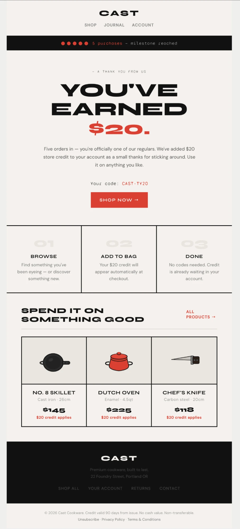 Loyalty program email example