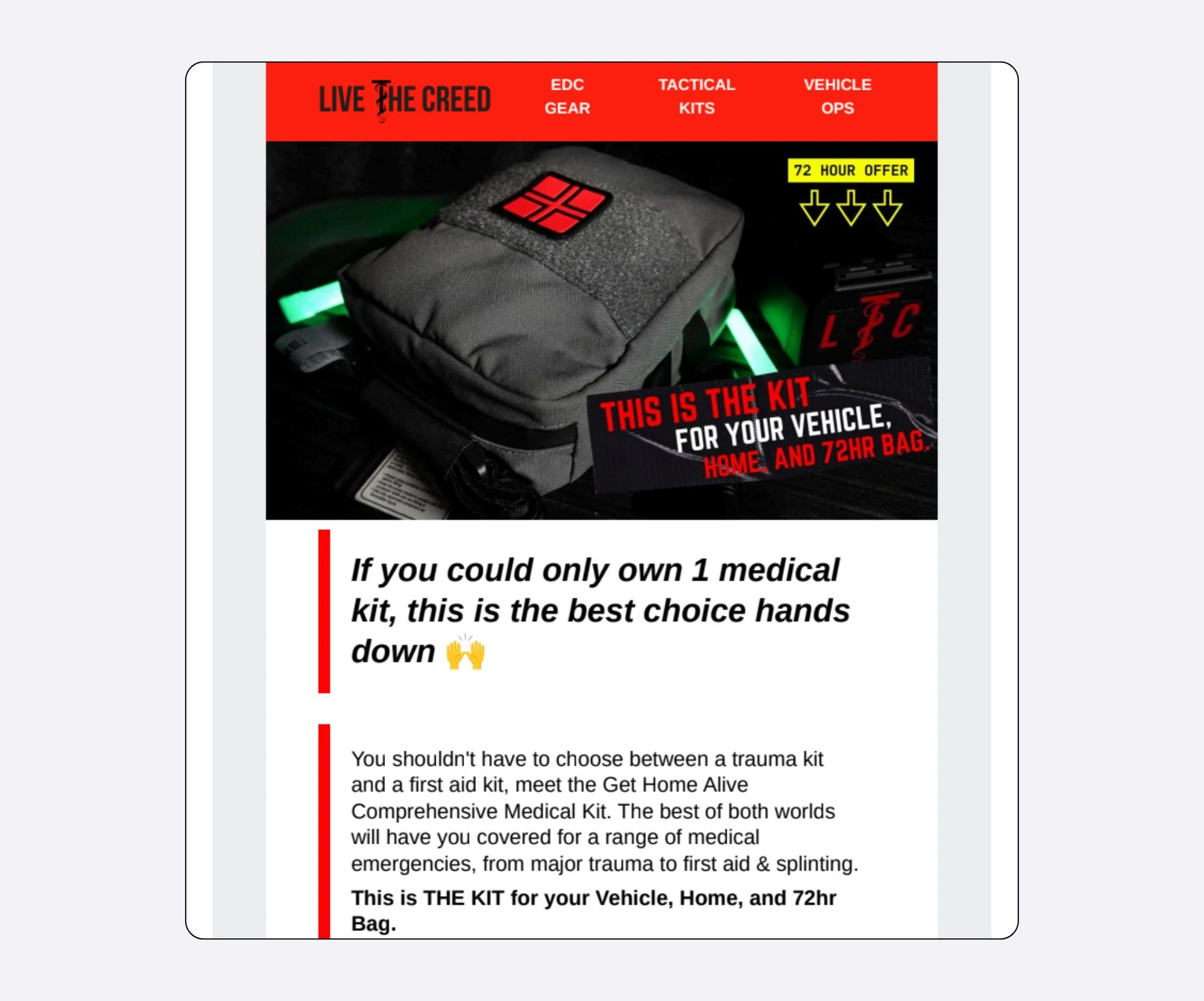 A brand awareness email by Live The Creed