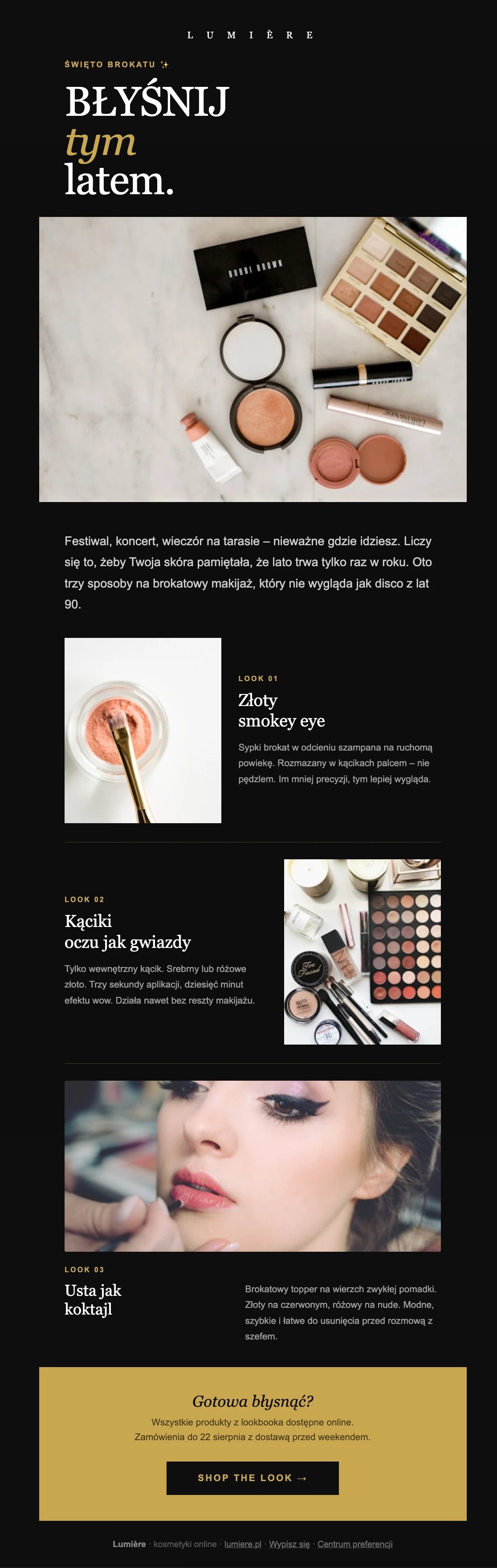 Przykład newslettera w branży beauty na Dzień Brokatu