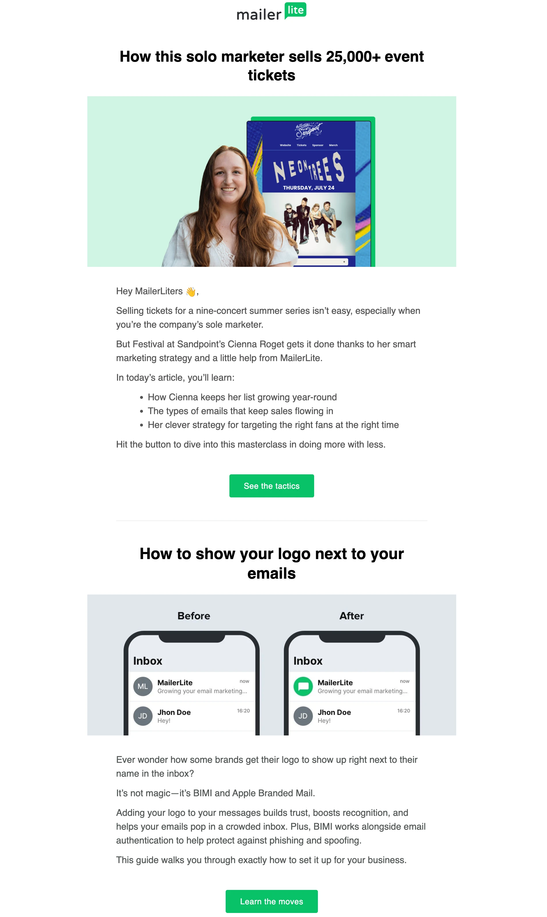 Newsletter article about how solo marketer sells 25k+ event tickets
