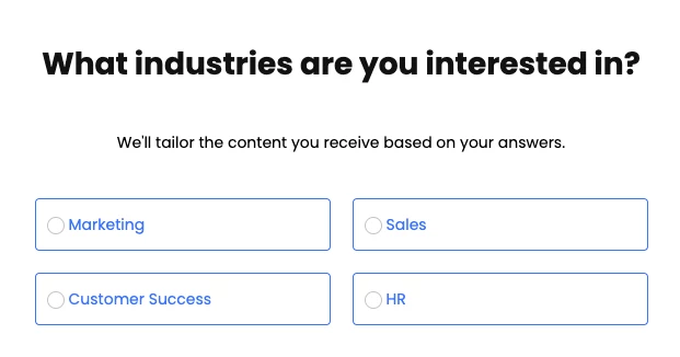 Muiltiple choice survey to discover what industries are subscribers intersted in  - MailerLite