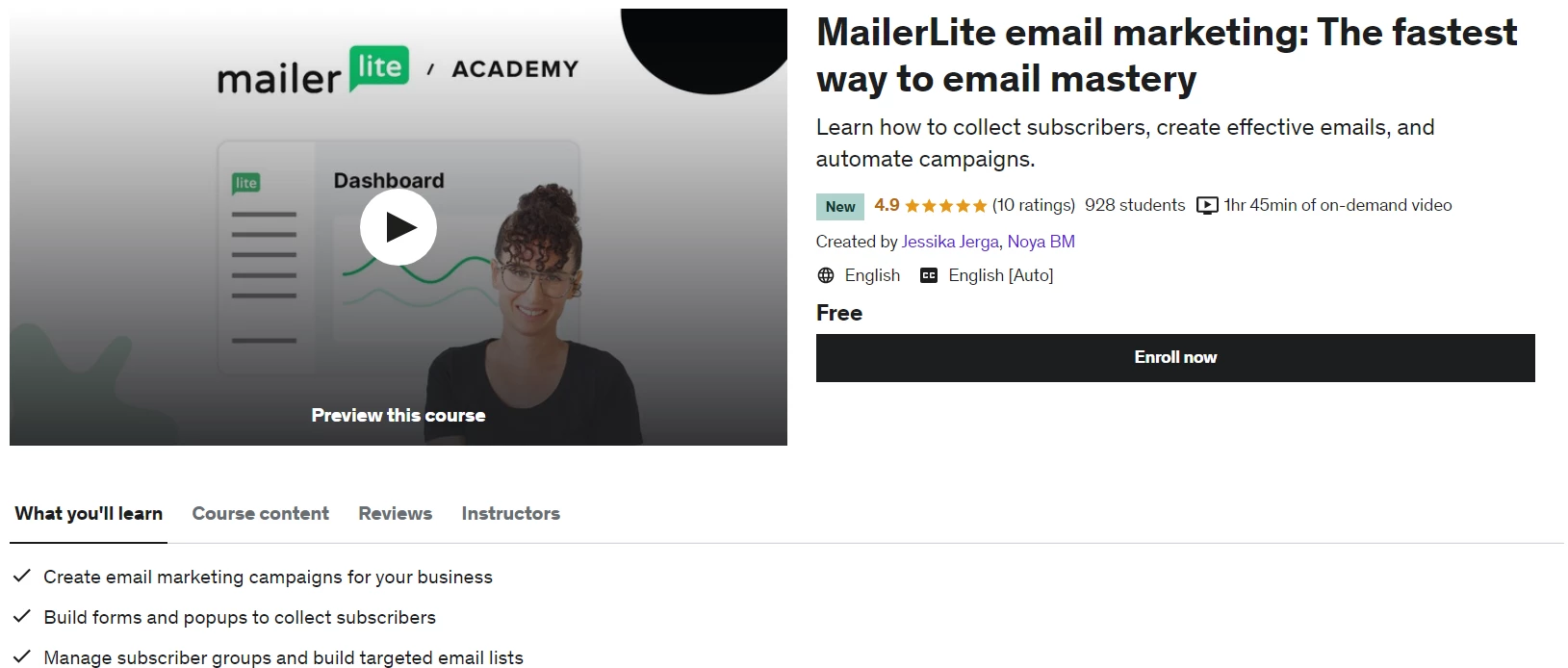 MailerLite Udemy course