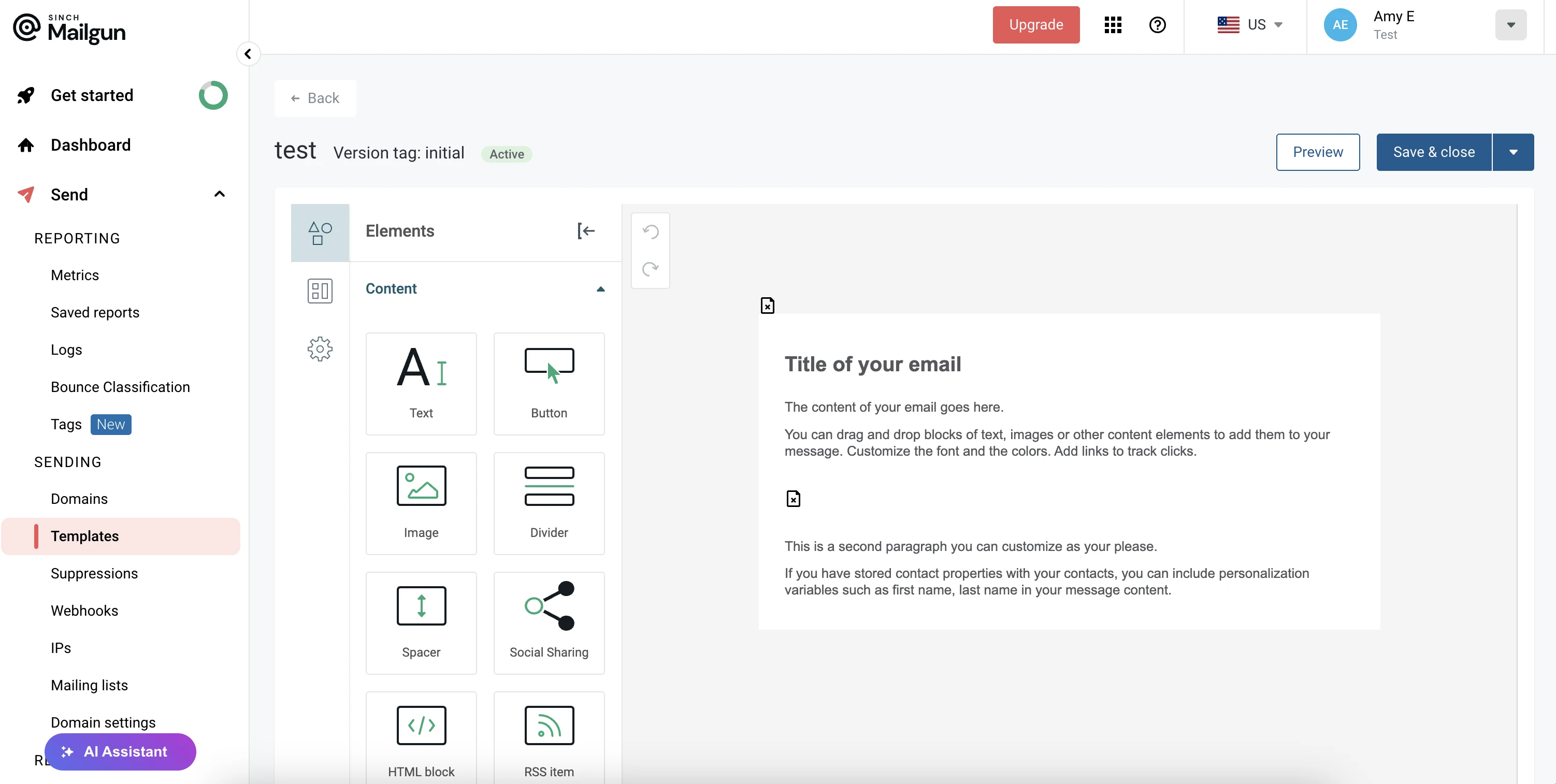 The Mailgun email API template builder.
