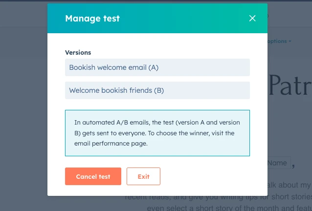 Managing A/B test on HubSpot