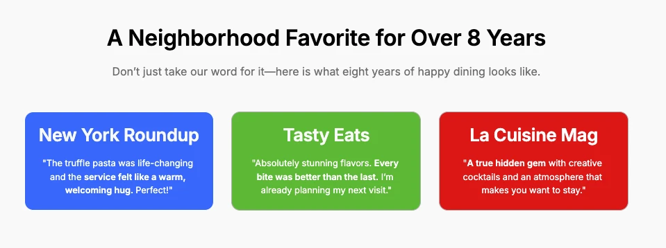 A screenshot of a media mentions block build in the MailerLite website builder