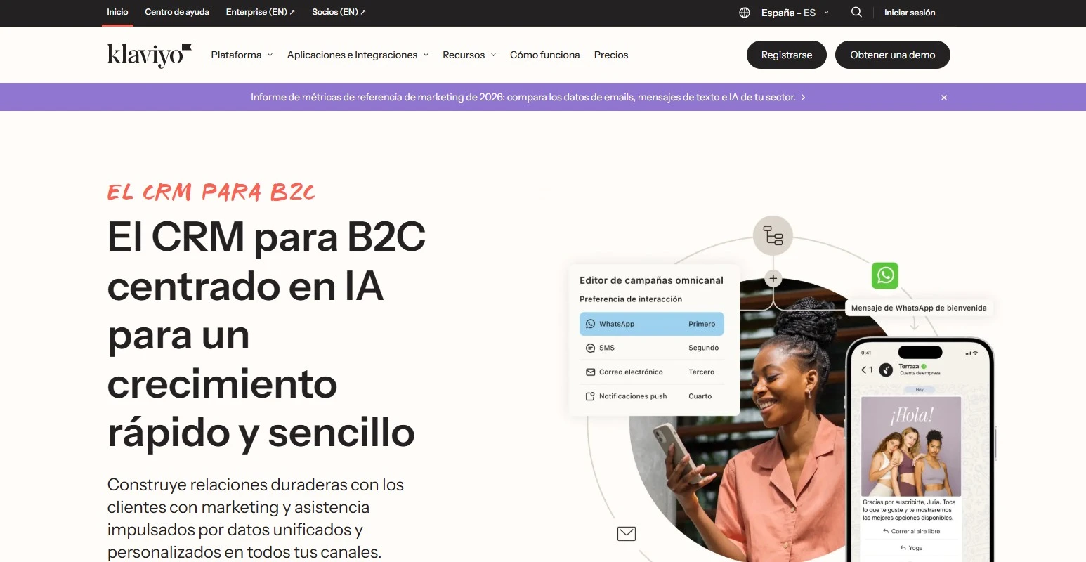 Captura de pantalla de página de klaviyo