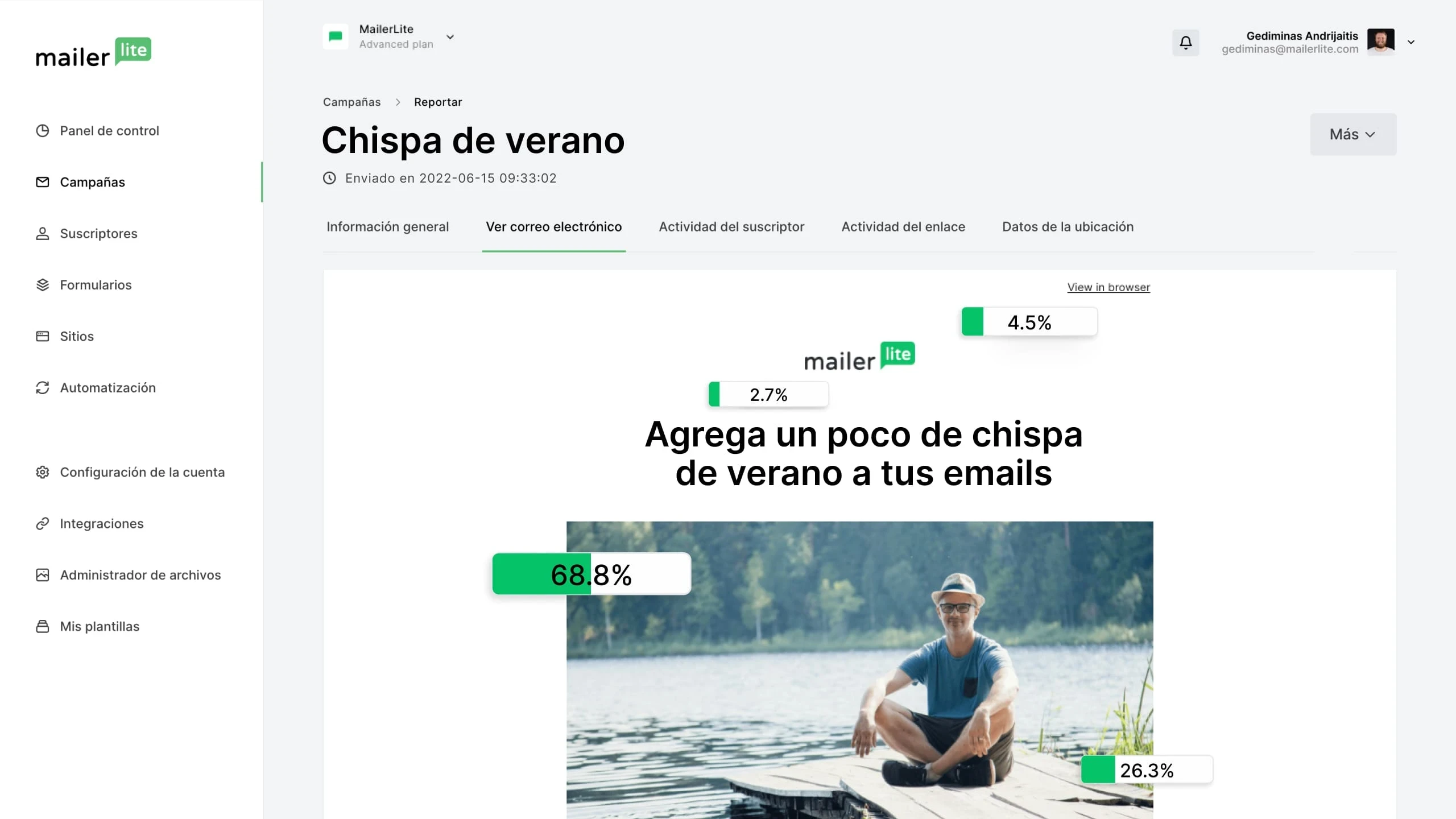 captura de pantalla de mapa de clics de Mailerlite