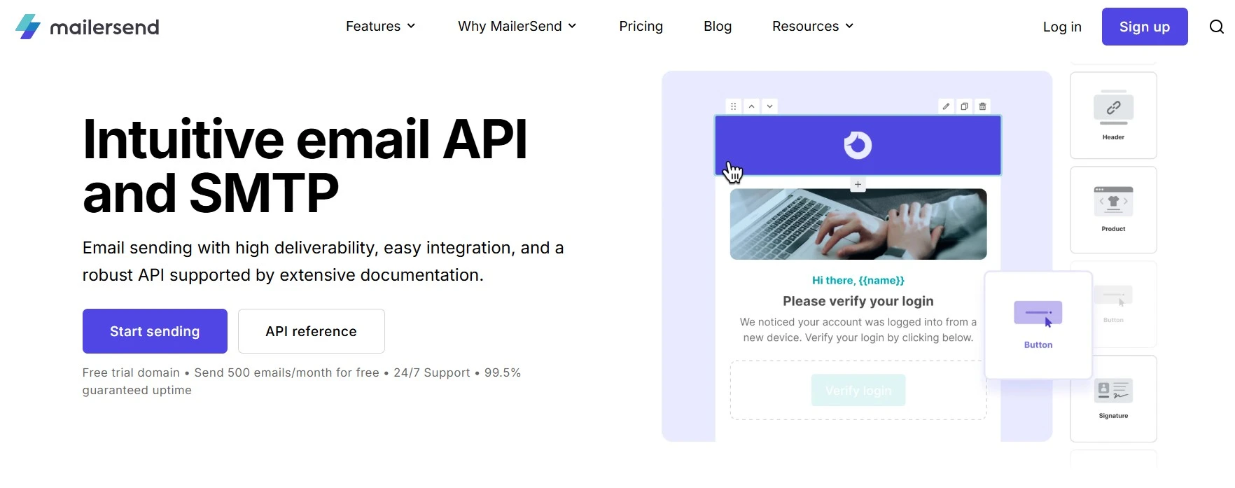 captura de pantalla de página de mailersend