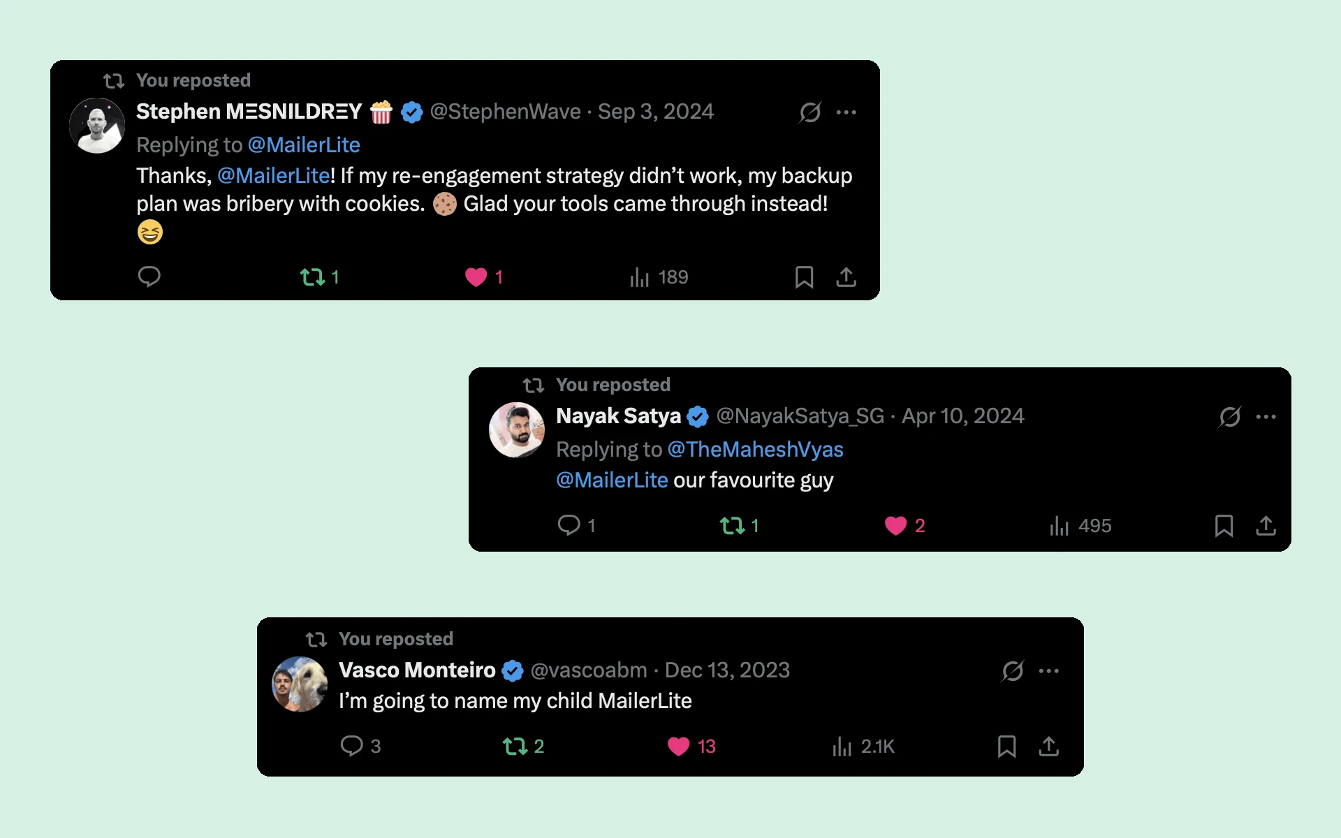 A collection of fun tweets posted by MailerLite users.