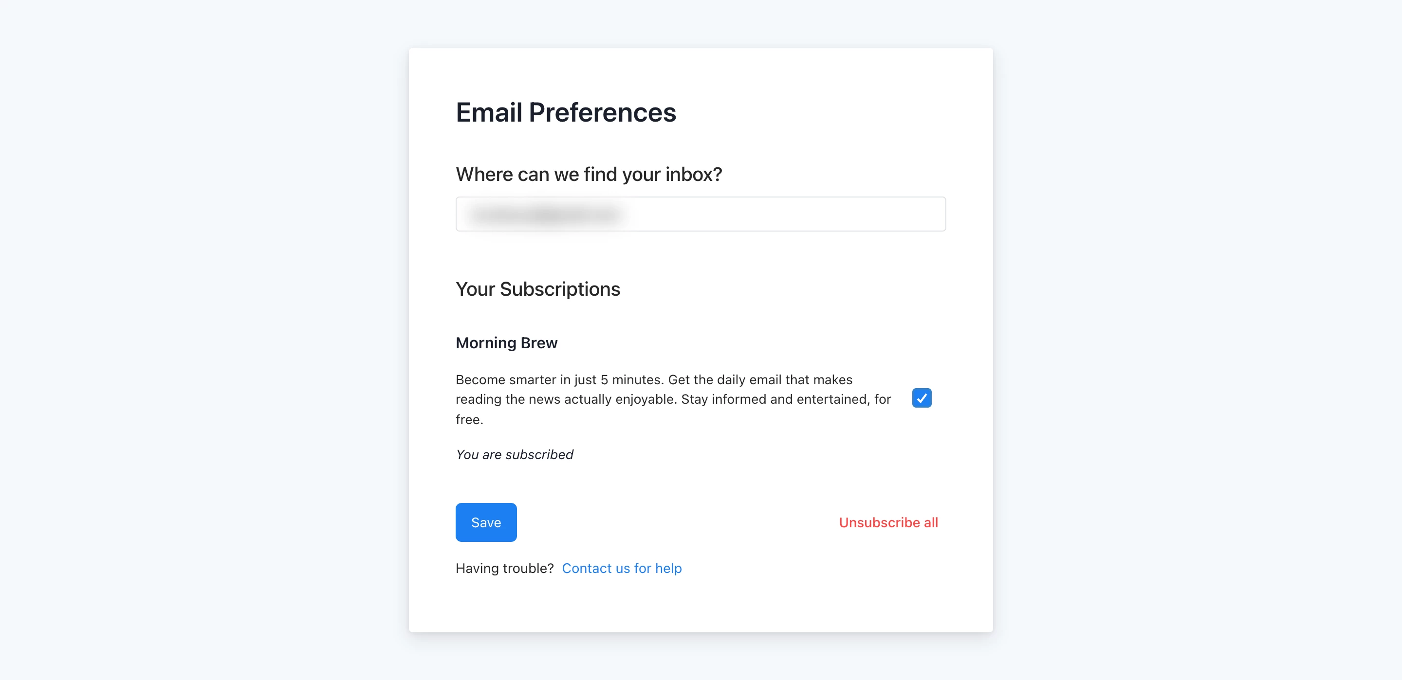 Morning brew simple unsubscribe page example