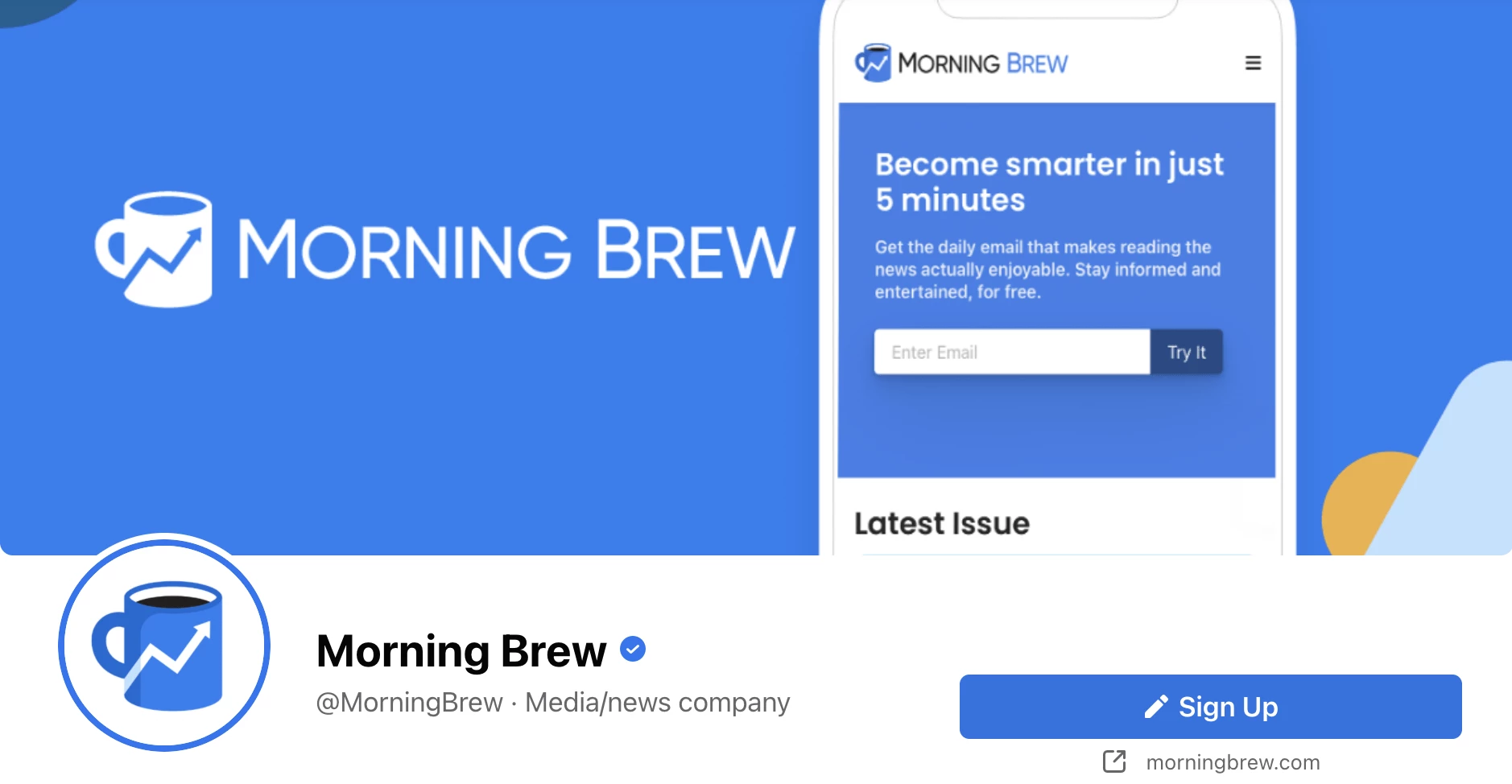 morning brew facebook cover promotion newsletter with sign up button
