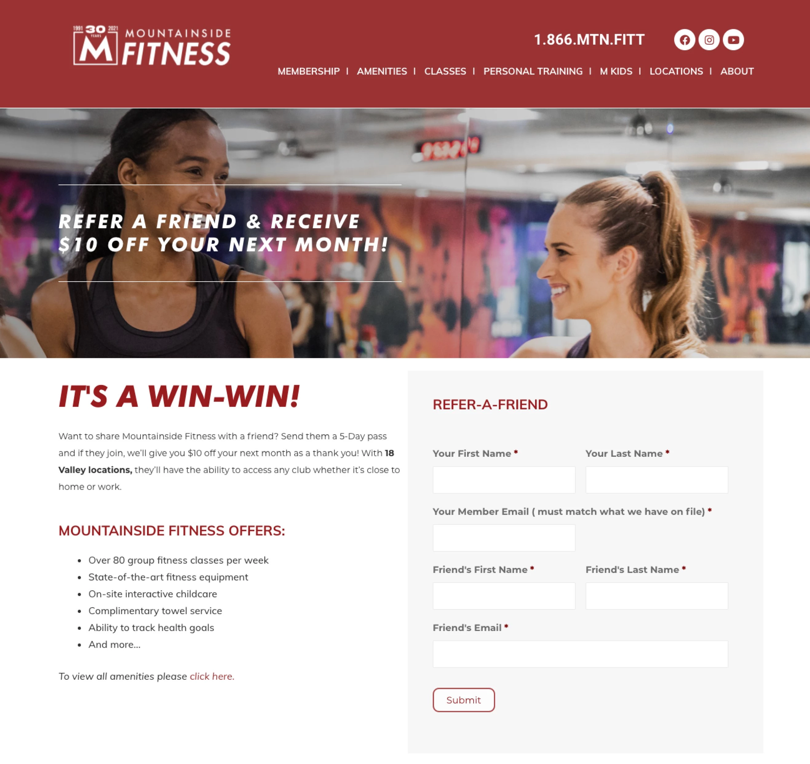 Mountainside Fitness refer a friend signup form on landing page