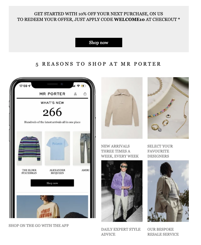 Mr Porter welcome email