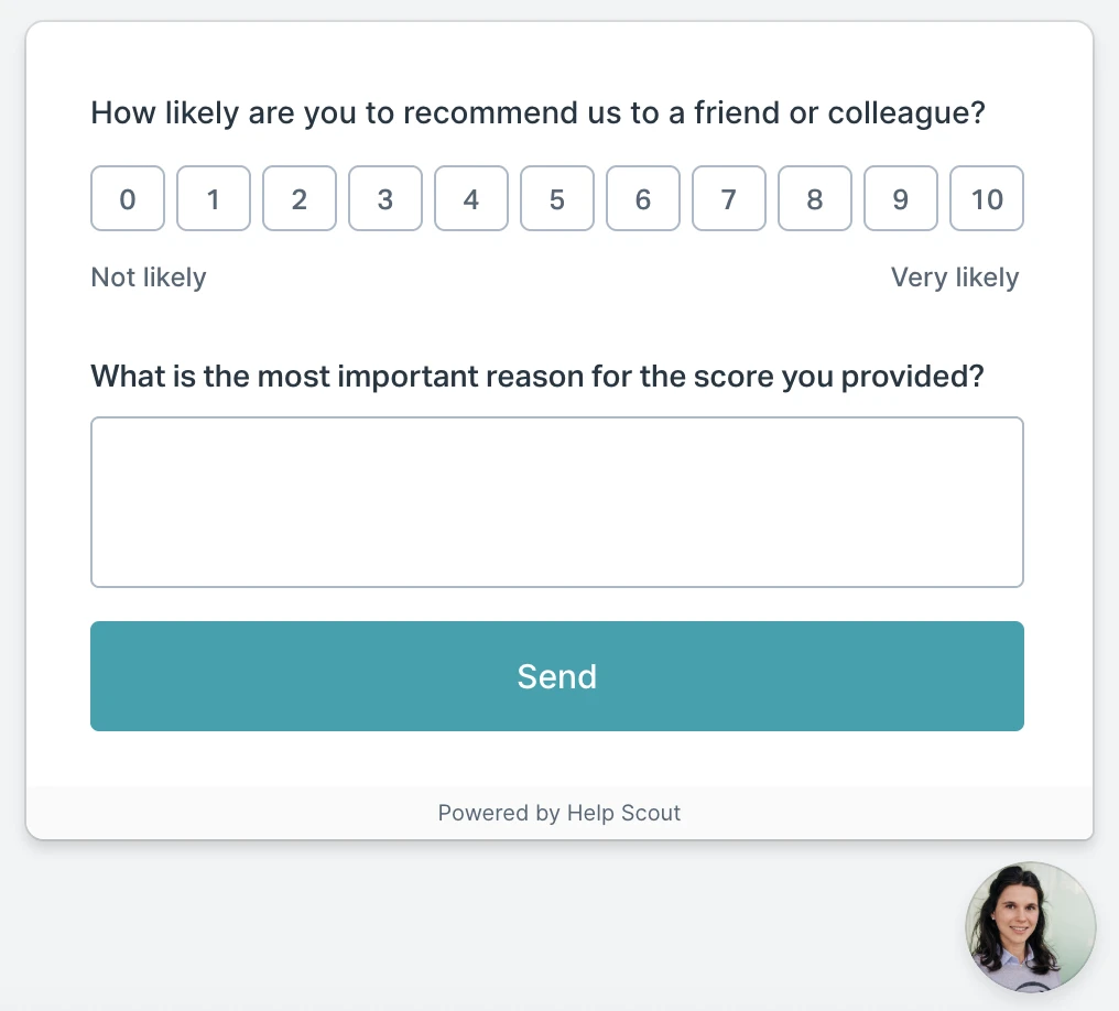 The NPS survey pop-up that MailerSend runs in-app.