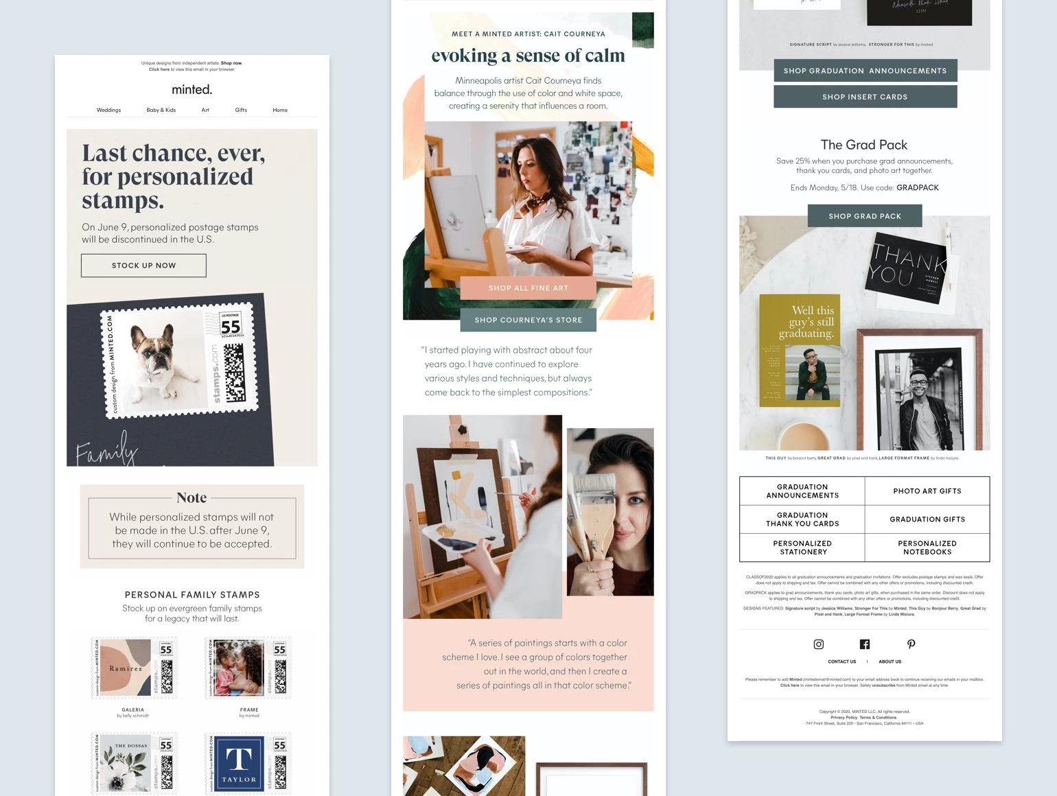 Collage with 3 emails from Minted