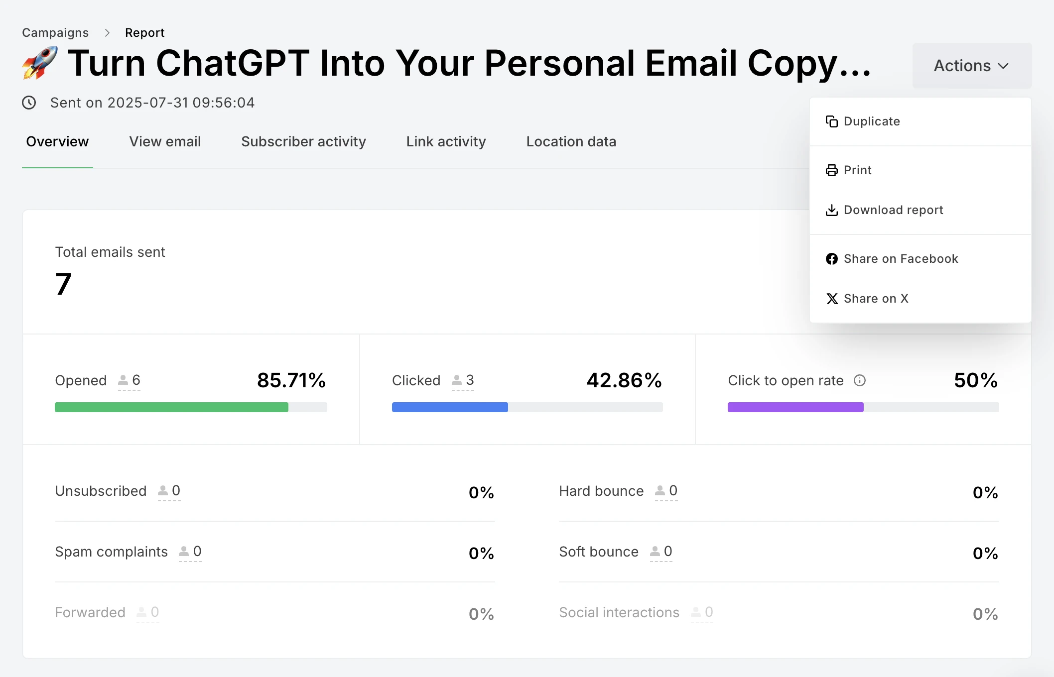 MailerLite reports dashboard