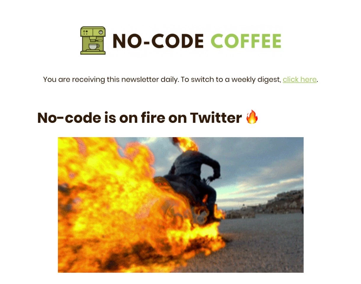 no-code coffee newsletter example made in MailerLite