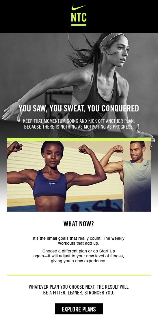 Nike NTC personalized workout email newsletter example