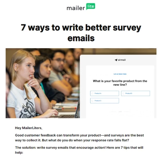 Nurture email example from MailerLite