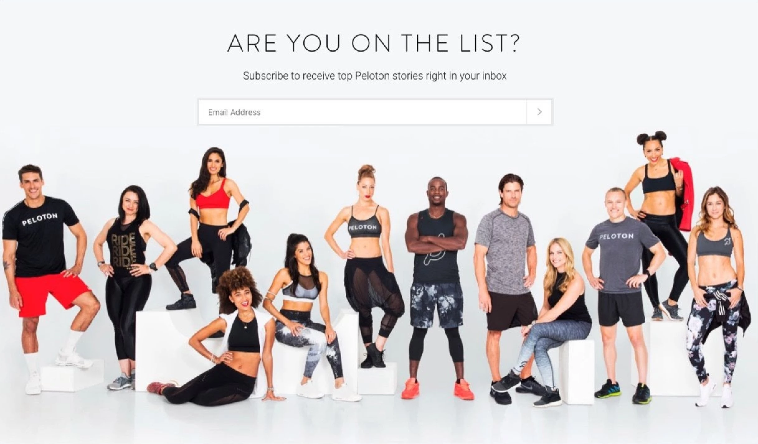 Peloton email subscription form example are you on the list
