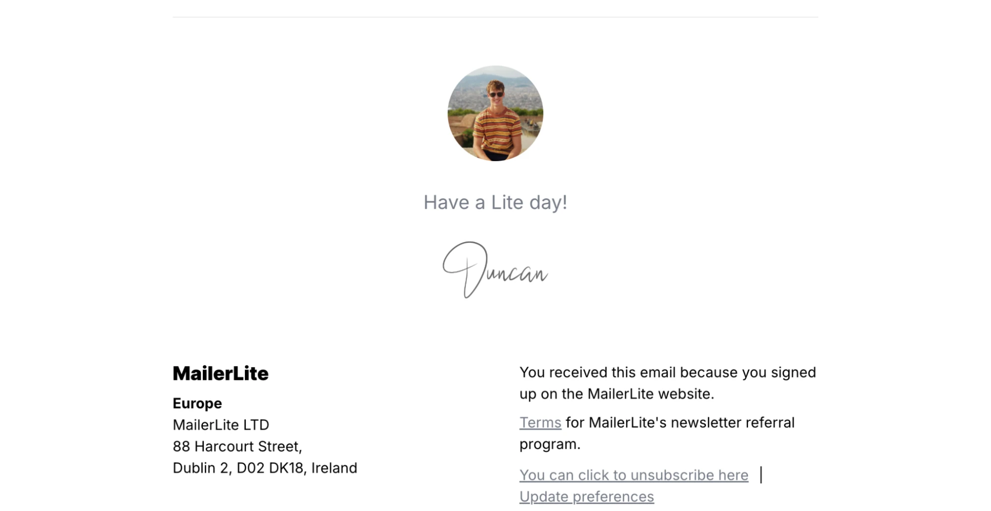 MailerLite signoff block