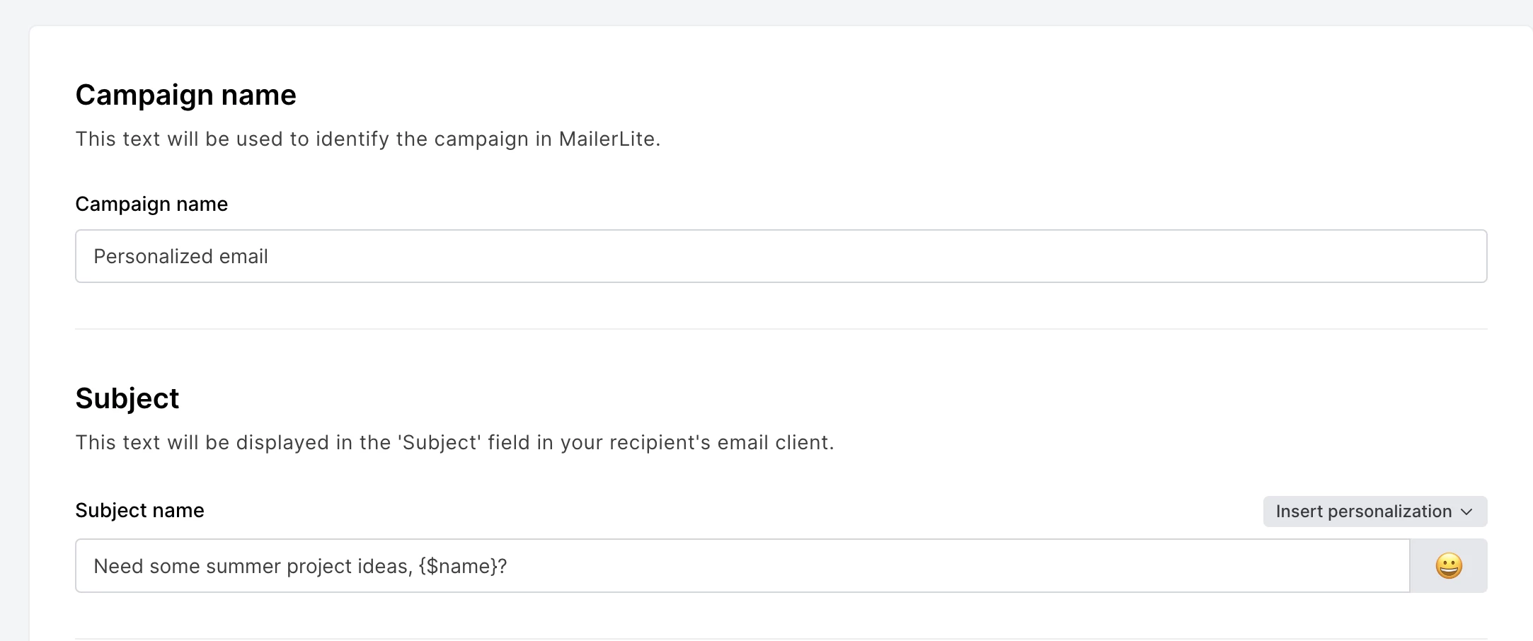 Personalized email subject line in MailerLite