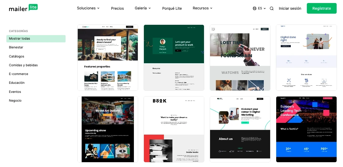 ejemplo de plantillas de sitios web de mailerlite
