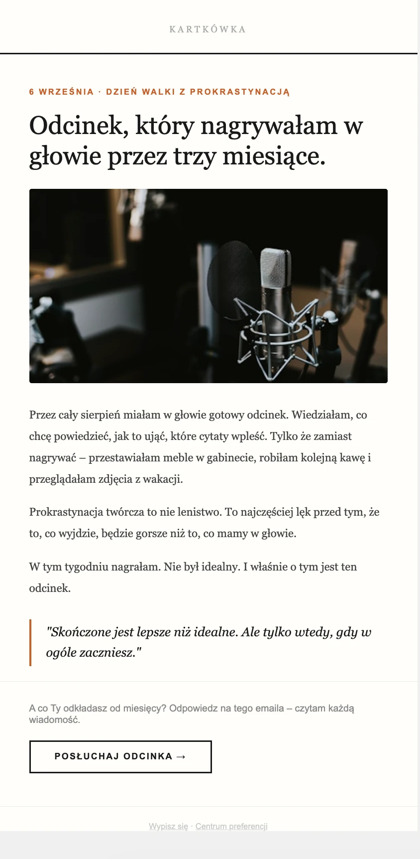Przykład newslettera dla podcasterów