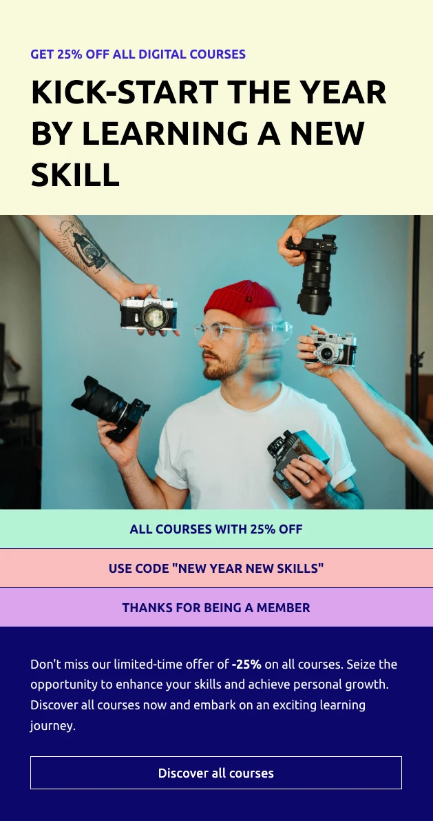 Screenshot of an email created with MailerLite