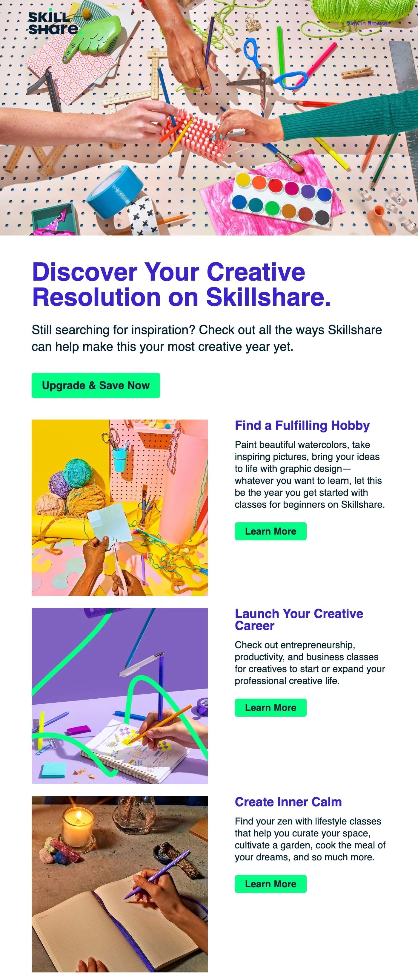 post-christmas gift email example from Skillshare setting new year's resolutions.