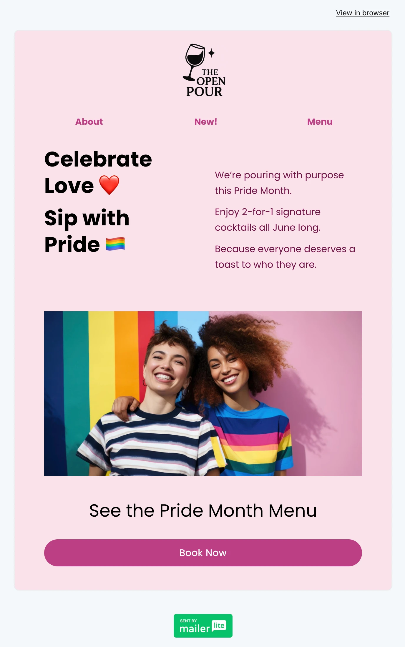 Pride month email with drinks offer
