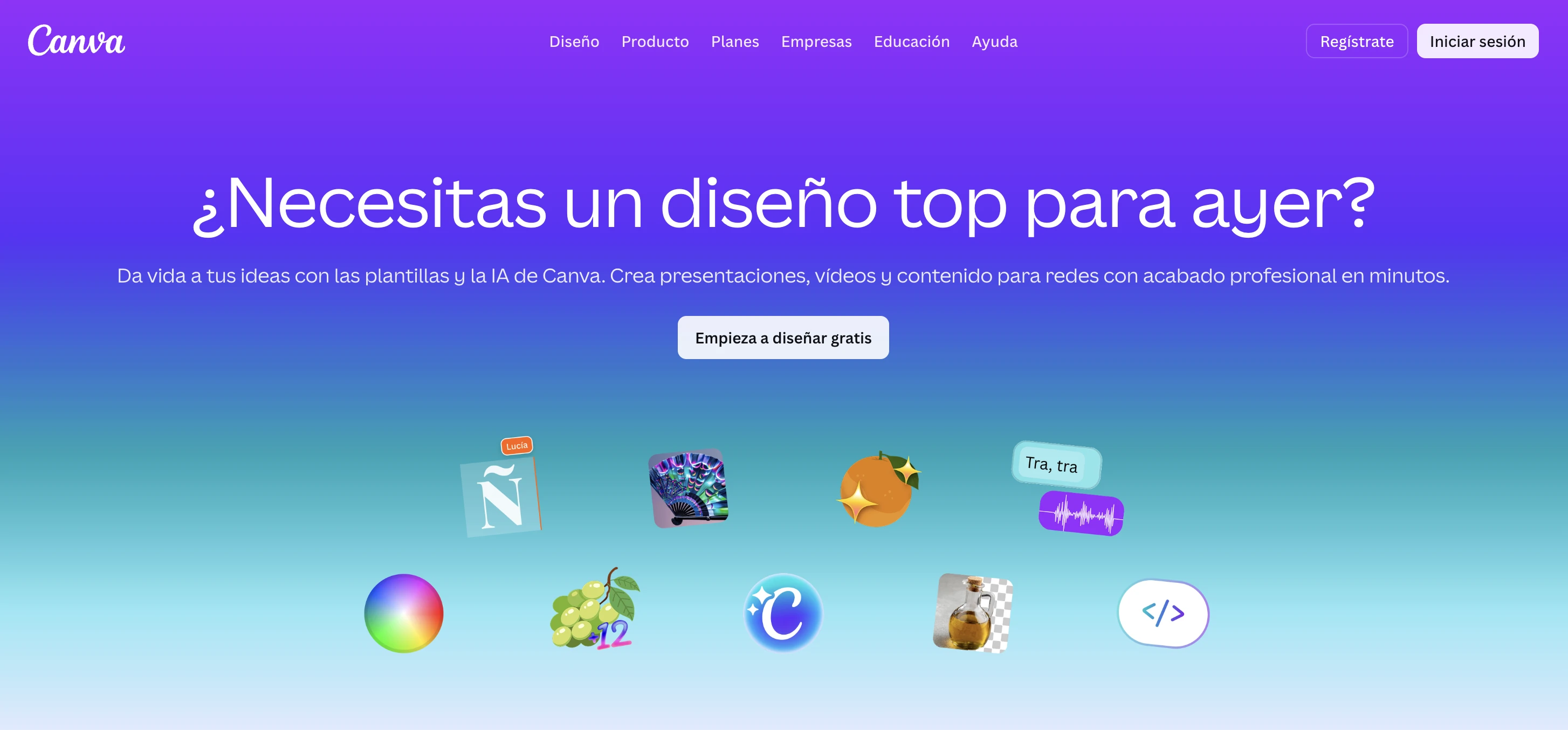 captura de pantalla de página de inicio de Canva