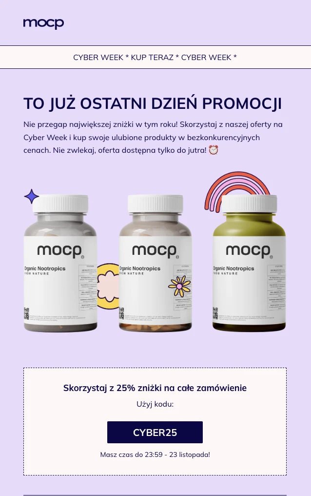 Przykład designu wiadomości od MailerLite