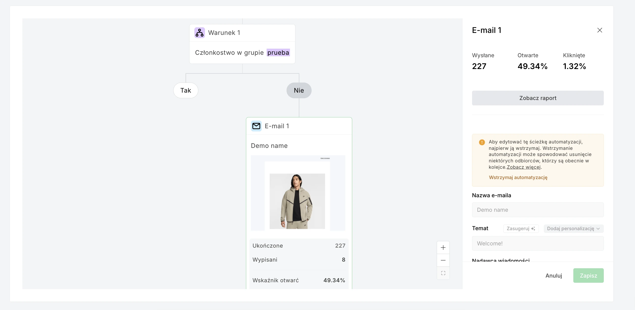 Zrzut ekranu przedstawiający wskaźniki systemu do automatyzacji e-mail marketingu