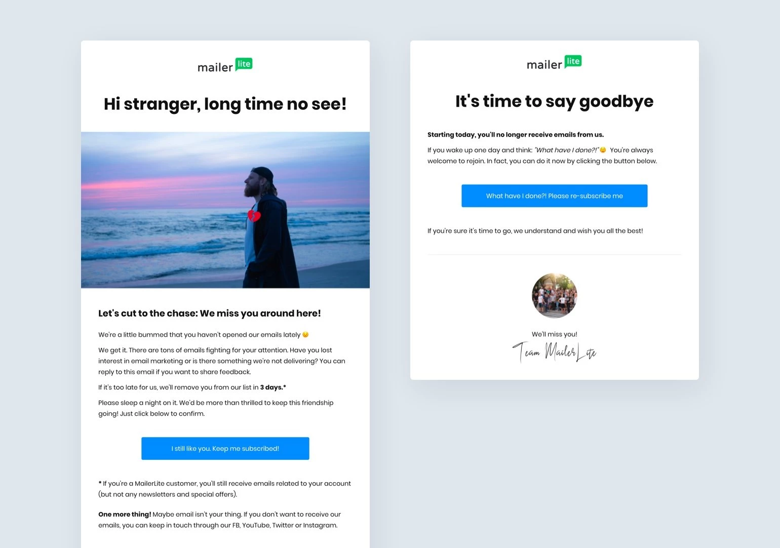 Win-back re-engagement email campaign example - MailerLite