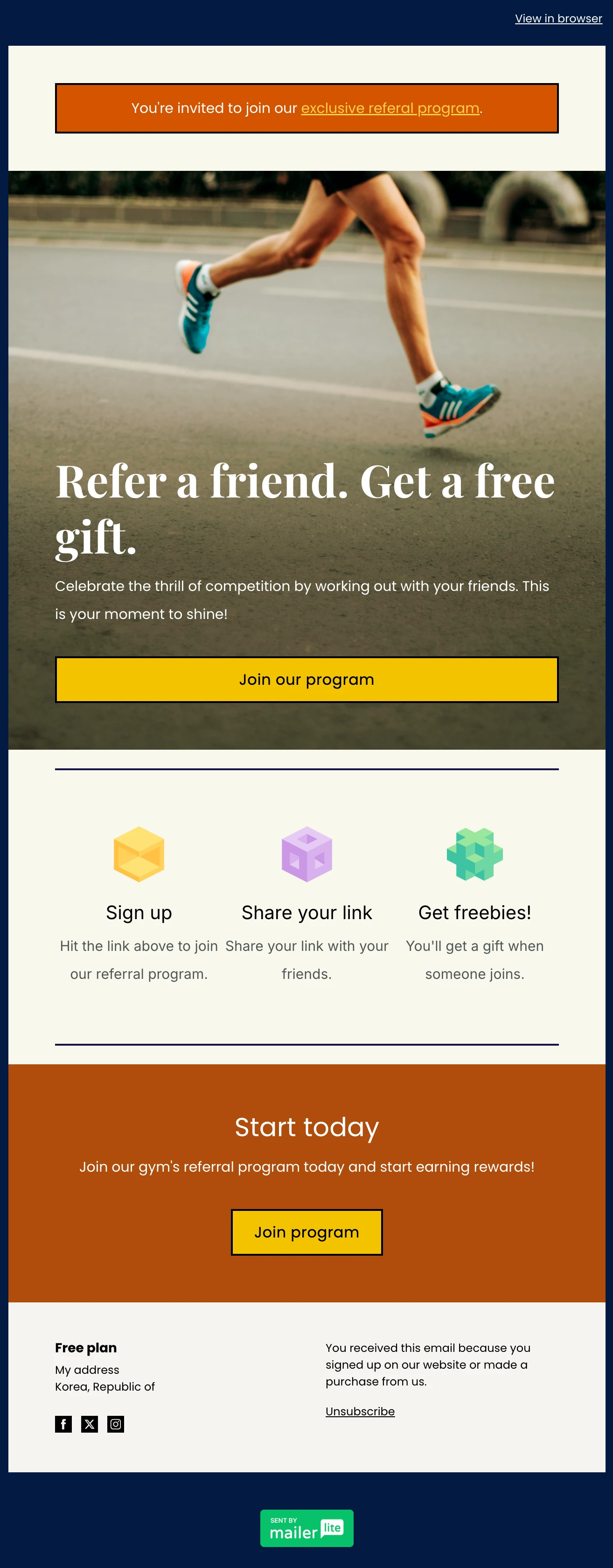 Fitness refer a friend email screenshot