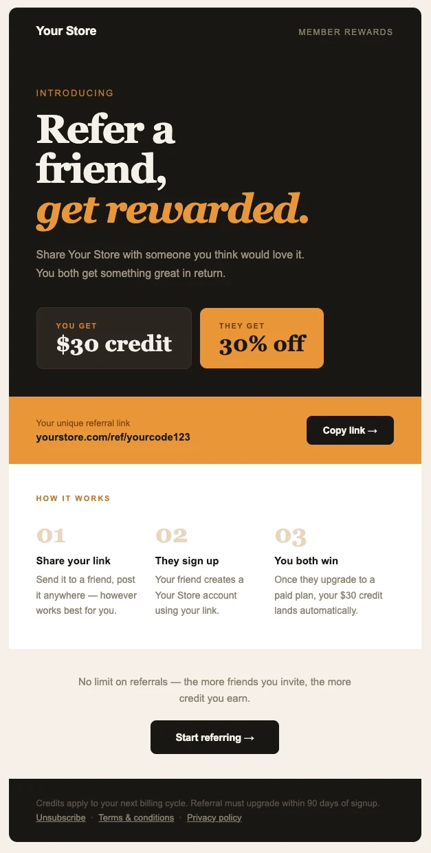 Screenshot of an example refer a friend email