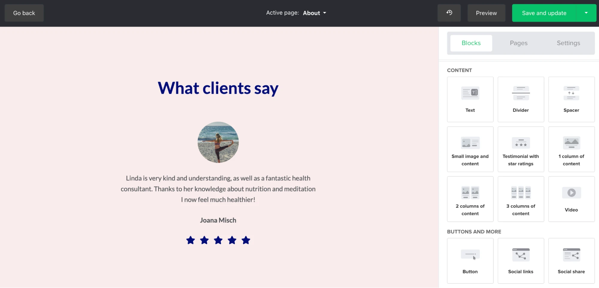 Testimonial with a star rating