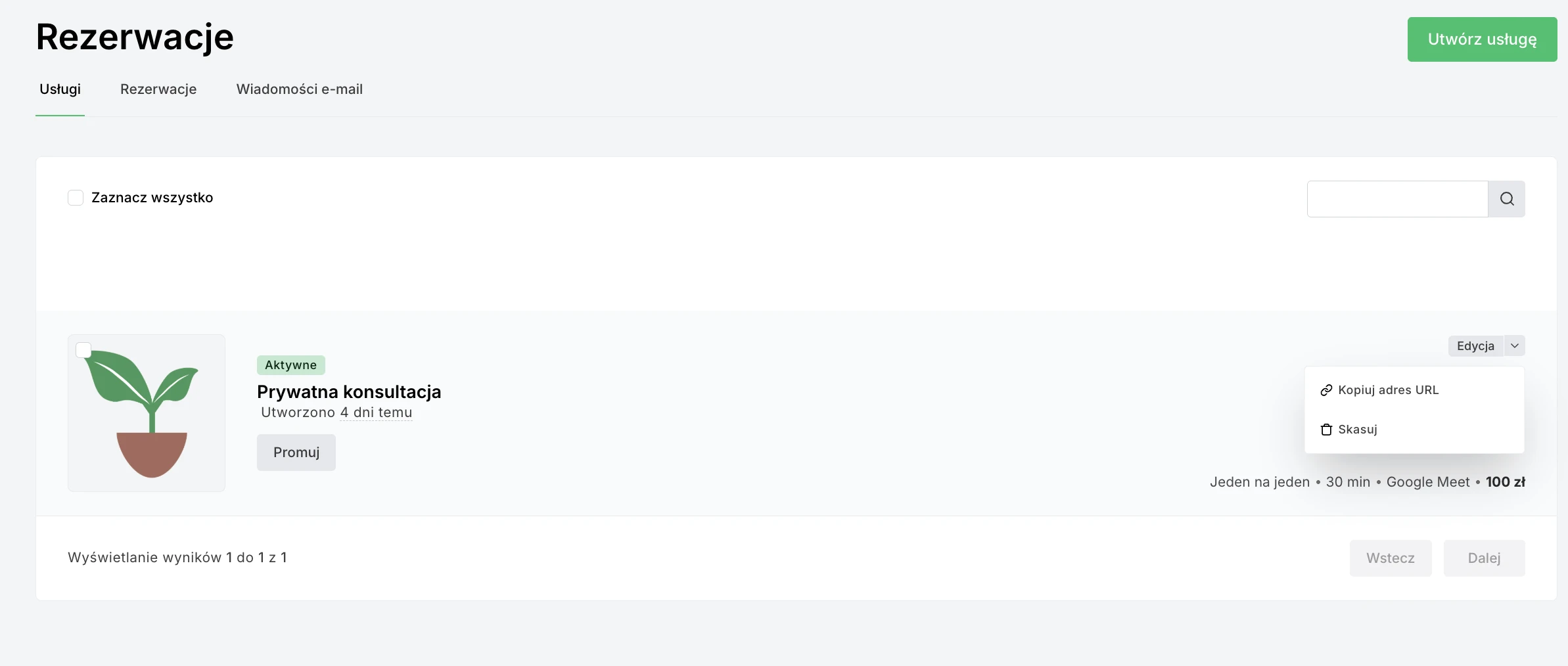 Zrzut ekranu przedstawiający funkcję rezerwacji w MailerLite