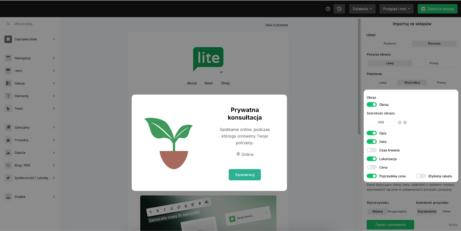 Zrzut ekranu przedstawiający promocję produktu w wiadomości e-mail