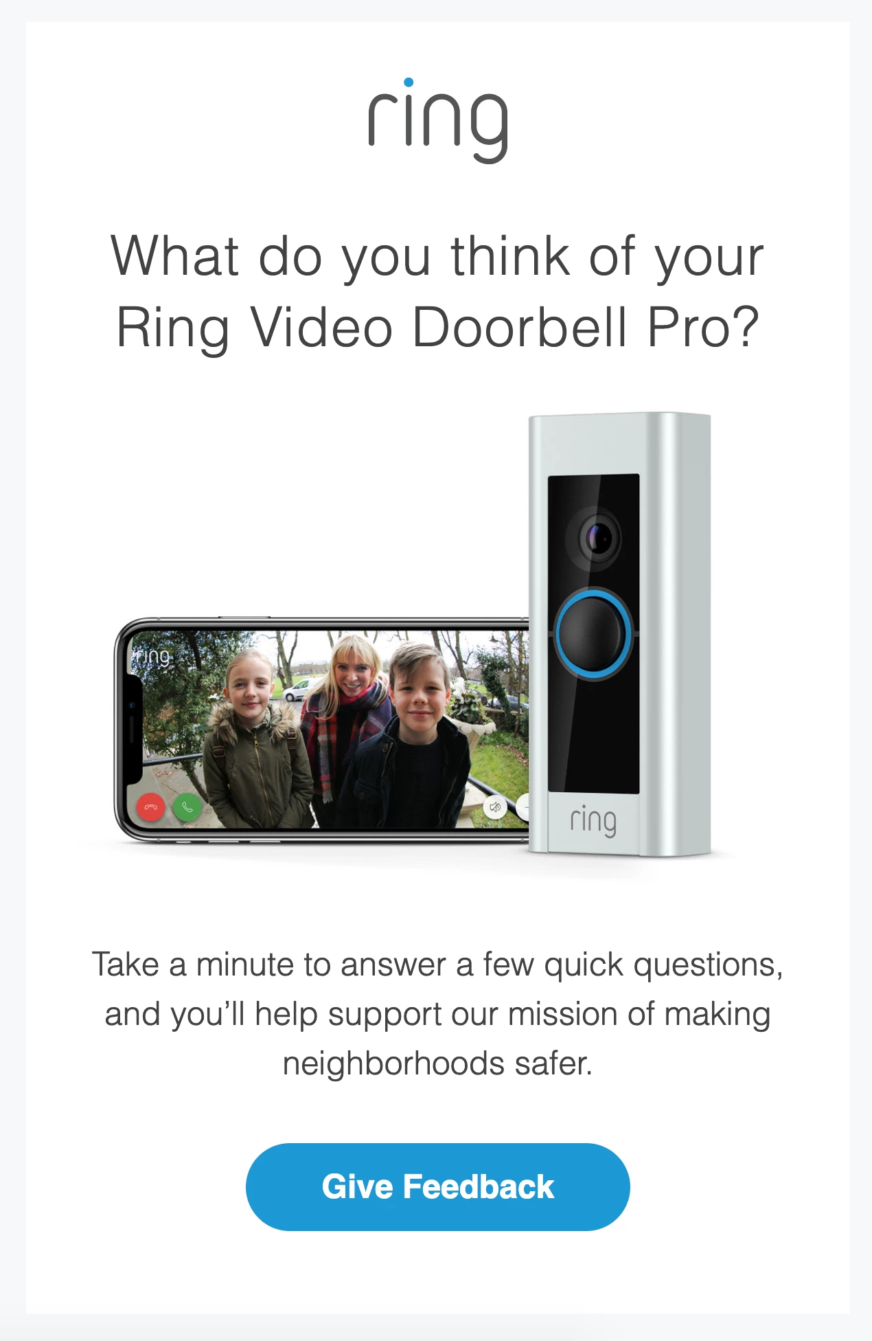 Ring survey newsletter with a product image