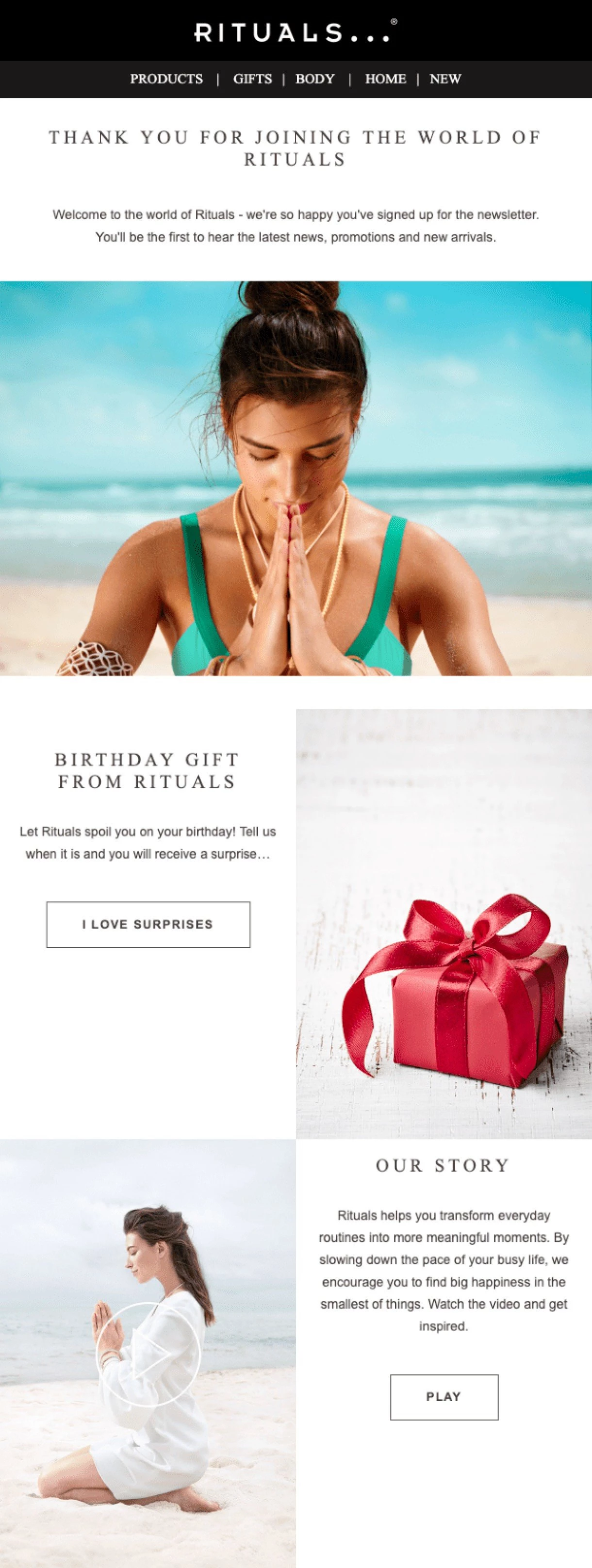 Rituals e-commerce email example birthday gift