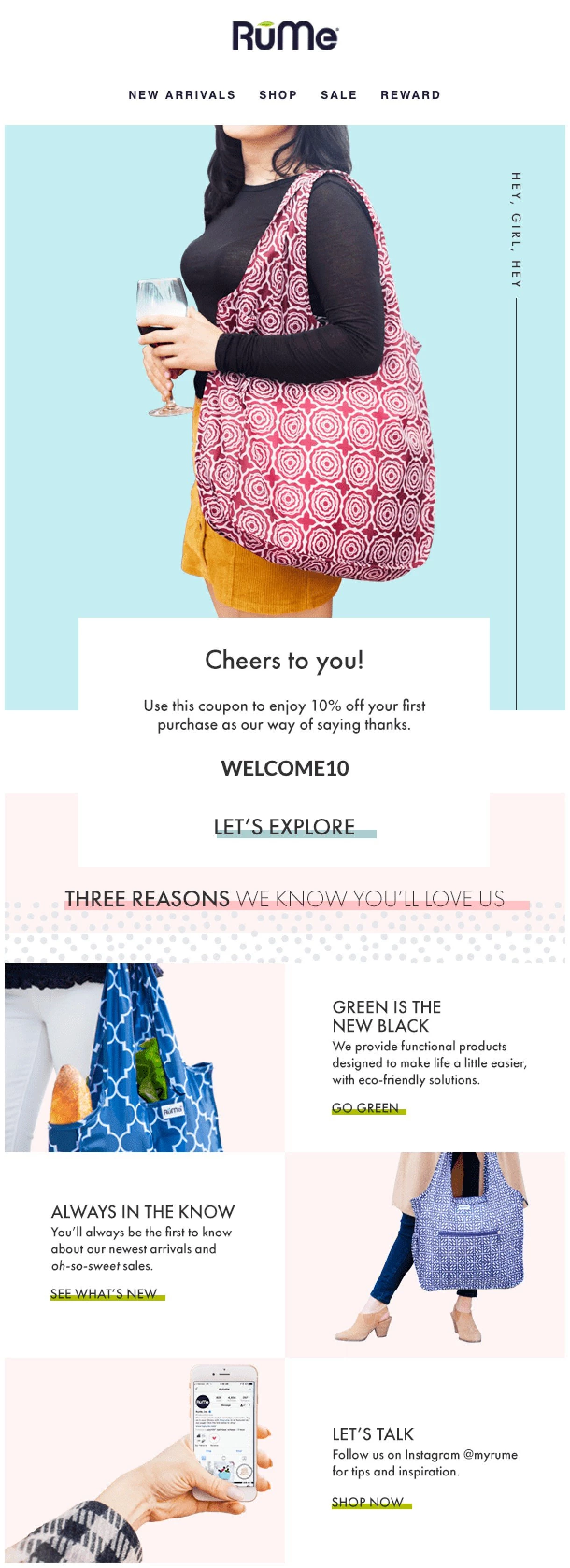 RuMe e-commerce welcome email example cheers to you