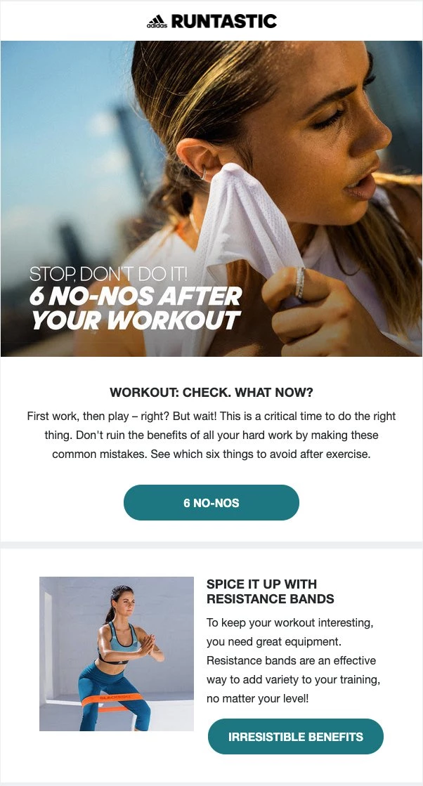 Adidas runtastic educational content email example