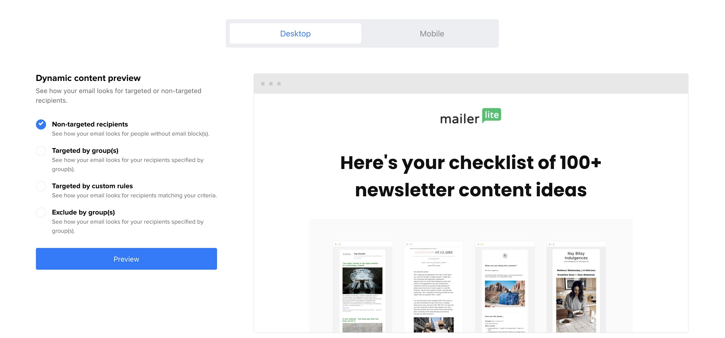 Preview dynamic content - MailerLite